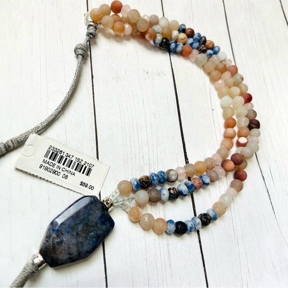 NEW NWT J. Jill Semiprecious Stone Bead Adjustable Cord Necklace $59 Retail Tag - Picture 2 of 4